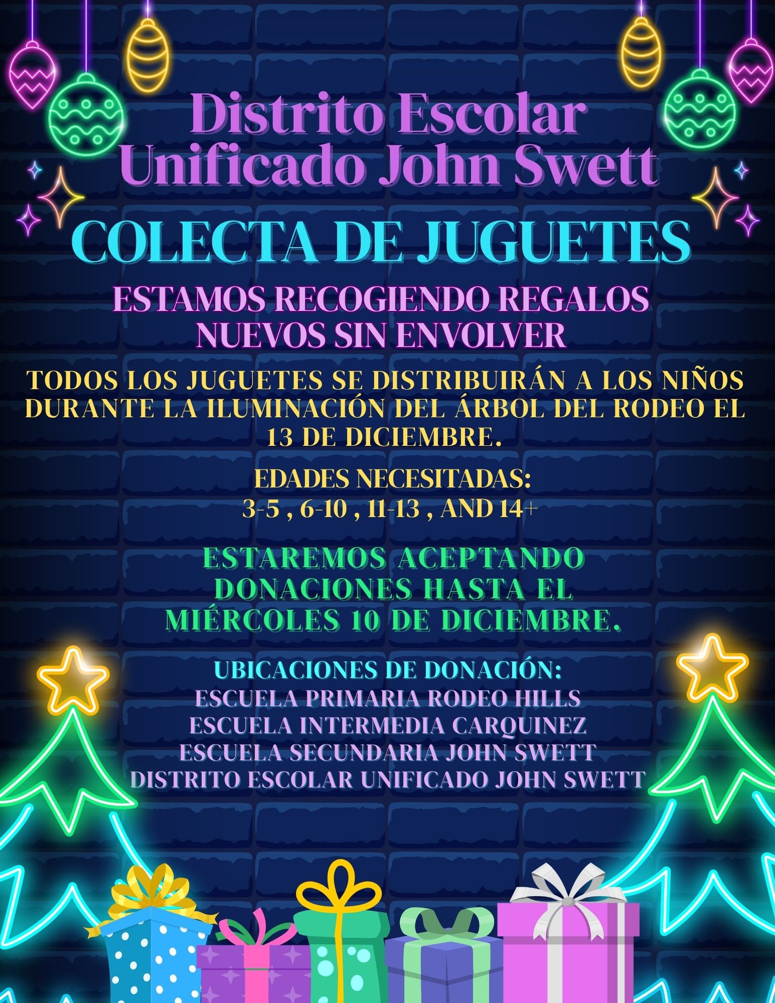 Toy drive at all the schools in Spanish